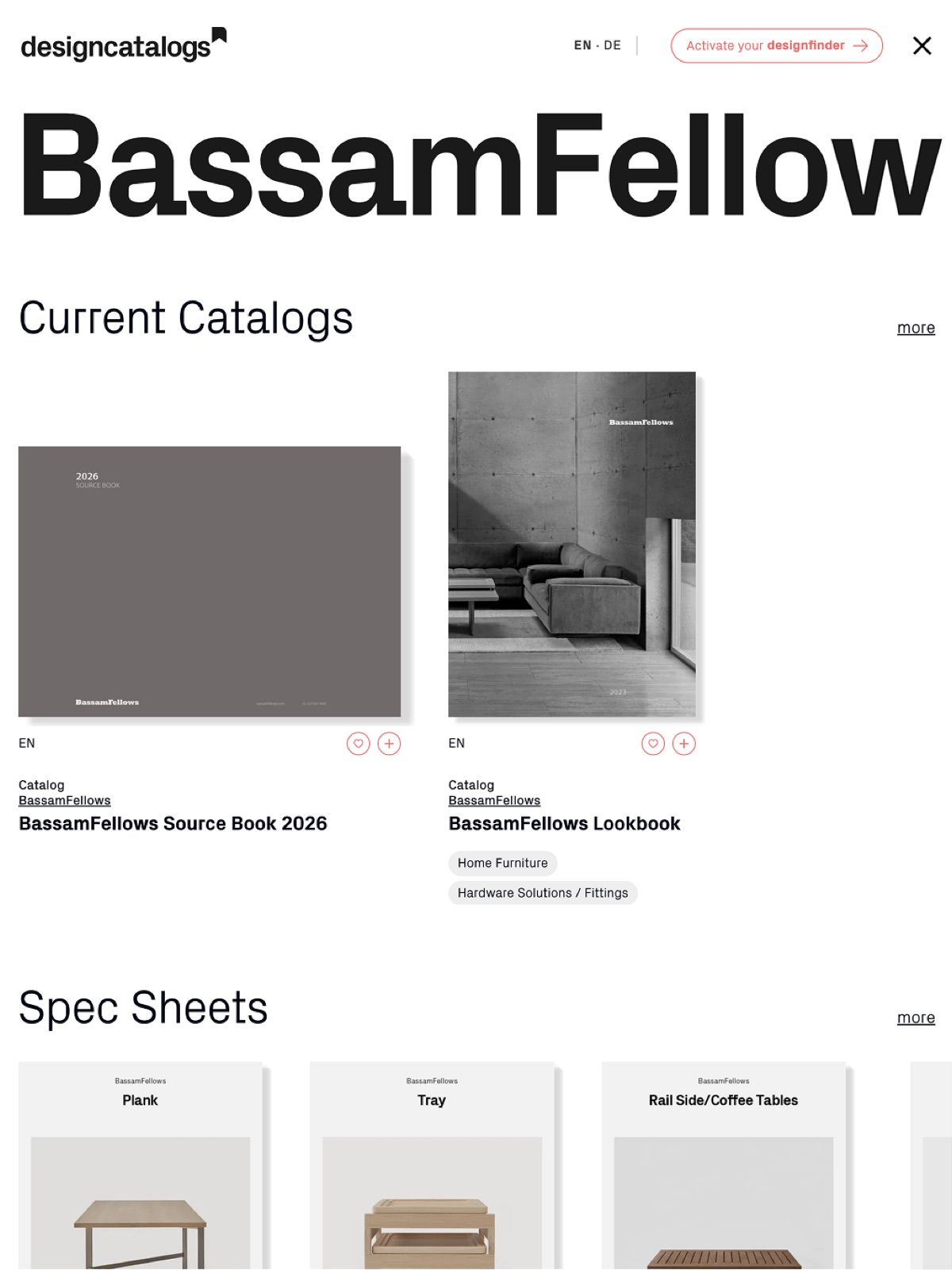 A BassamFellows brand page on Designcatalogs.